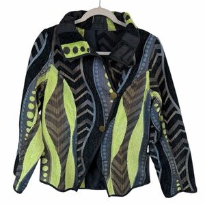 Vintage Irresistible Reversible Black Green Tapestry Asymmetrical Jacket Size S